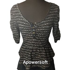 Free People Peplum Top — Black Neutral Print — Size XS